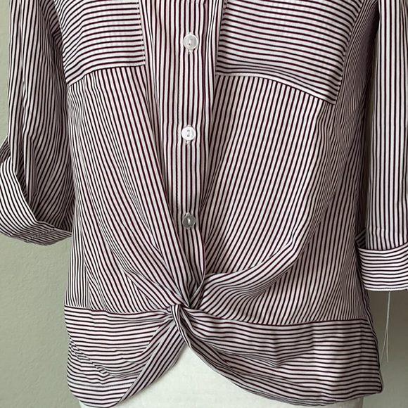 BCX Twist Front Button Up 3/4 Sleeve Striped Shirt - Picture 5 of 8